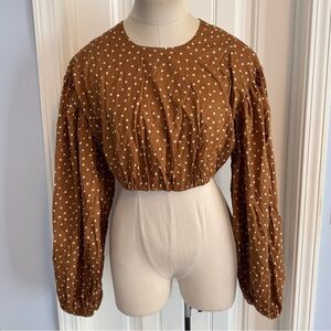 Significant Other 2 Asta Polka Dot Cropped Long Sleeve Blouse Top Boho Peasant